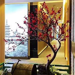 Simulated Plum Tree, Large Fake Peach Blossom Tree, Green Plant Decoration, Hotel Restaurant Display, Red Plum Tree, Fake Tree, Wintersweet Floor-Standing