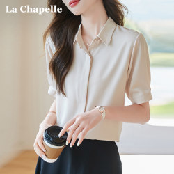 La Chapelle Official Fashion Short-Sleeved Shirt for Women 2026 Summer New Satin Shirt Casual Workwear Top