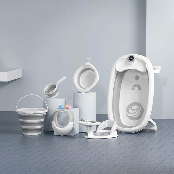 
Baby bath tub foldable set washbasin bucket water spoon bath six-piece set toiletries baby bath tub
