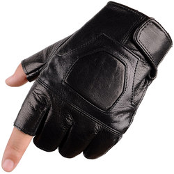 Genuine Leather Half-Finger Gloves for Men, All-Season Style, Sheepskin Outdoor Sports Cycling Fingerless Motorcycle Gear, Wear-Resistant and Non-Slip