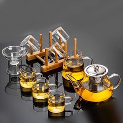 Glass Kung Fu Tea Set, Heat-Resistant Teapot, Tea Infuser, Small Tea Tray, Simple Living Room Tea Set for Entertaining Guests