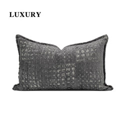 Luxury Luxury Home Medieval Cream Style House Model Room Gray Plaid Square Pillow Cushion New Chinoiserie Waist Pillow Case