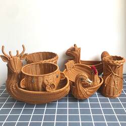 Wicker Baskets, Bamboo Baskets, Rattan Baskets, Decorative Storage Baskets, Animal-Shaped Egg Trays, Handmade Trays, Creative Tableware