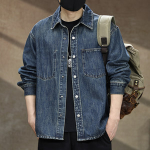 
High-end trendy brand denim shirt jacket men's 2026 spring new men's large size long-sleeved shirt men's spring and autumn style