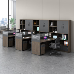 Financial Office Desks and Chairs, High Cabinet, Double Workstation Combination Desk, Personnel Partition Office Cubicles, Four-Person Staff Desk