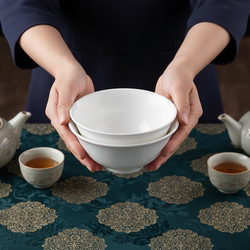 White Reverse-Mouth Bowl, Chaozhou Ceramic Noodle Bowl, Rice Bowl, Soup Bowl, Japanese-Style Set, Daily Use, Kitchen, Household