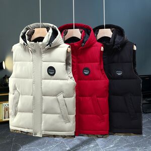 
2024 new autumn and winter down cotton vest men's casual vest jacket hooded horse clip student warm vest