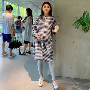 
Maternity spring suit 2025 new top long-sleeved plaid shirt dress leggings two-piece maternity suit