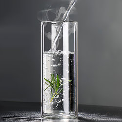 Household Double-Layer Glass Cup, Anti-Scalding Drinking Cup, Green Tea Cup, Beverage Tea Cup, Transparent Straight Insulated Milk Cup