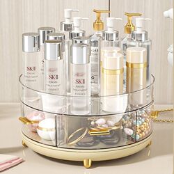 Rotating Cosmetics Storage Box, Skin Care Product Storage Rack, Makeup Table, Desktop Perfume Shelf, Lipstick Dust-Proof, High-End Feel