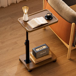Simple and Modern Liftable Mobile Side Table, Multifunctional Small Coffee Table, Living Room Sofa Side Table with Wheels, Bedroom Storage Rack