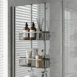 Bathroom Shelf, Space Aluminum, No-Drill Installation, Toilet Washroom Storage, Shower Glass Door Hanging Basket