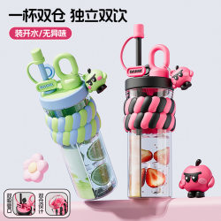 Snae Water Cup 2025 New Model for Women, High-Value Portable Straw Cup, High-End Cartoon Plastic Dual-Use Portable Cup