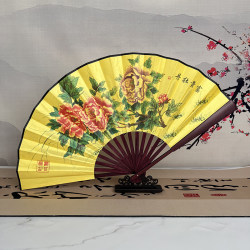 Ancient Style Folding Fan, Durable Silk Cloth Fan for Summer, Portable Folding Fan for Men, Wholesale Blank Fan Surface, Peony Fan
