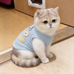 Summer Hollow-Out Fabric Comfortable Pet Clothing for Cats and Dogs, Small Animal Casual Vest with Leash Attachment to Prevent Shedding