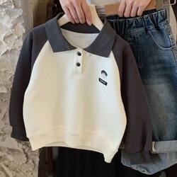 Boys' Sweatshirt, Spring and Autumn Style, Children's Clothing, Collared Top, Spring Outfit, Boys' Base Shirt, Casual and Versatile for Outerwear