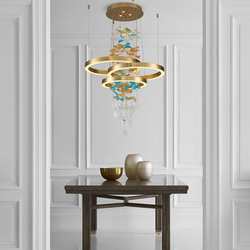 Flowers, crystal branches, decorative chandelier, light luxury restaurant, creative personality, art, living room, duplex villa, stairs, light fixtures