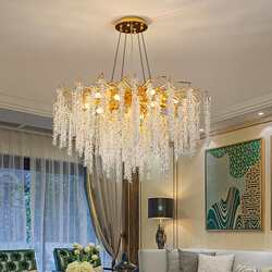 Light luxury restaurant chandeliers crystal lamp 2024 new long striped artistic creative branches living room American dining room lamp crystal