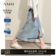 Amii2025 summer new minimalist Hong Kong style old-fashioned white slit A-line skirt cotton denim skirt women