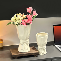 French-Style Creative Ceramic Bouquet Vase, High-End Cream-Style Ornament, Living Room Flower Arrangement, Water-Cultured Flowers, Home Decoration