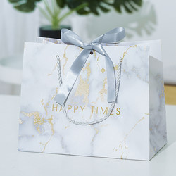ins Style Gift Bags, Marble-Patterned Handbags, Paper Bags, Packaging Bags, High-End Gift Bags with Ribbons, Wedding Candy Bags