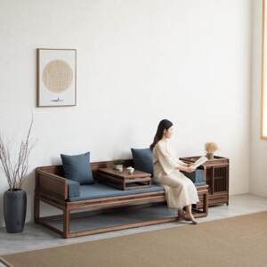 Laocoma solid wooden bed New Chinese Zen will Luohan Poor Black walnut wood sofa bed antique concubine furniture