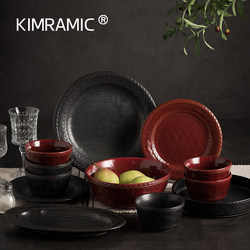 Kimrami High-End Underglaze Color Bowl and Plate Set, Household American-Style Light Luxury Ceramic Tableware Set, Bowl and Plate Set