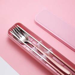 Portable Tableware Three-Piece Set 304 Stainless Steel Chopsticks and Spoon Set Cutlery Box Student Chopsticks Spoon Fork Travel Lunch Box