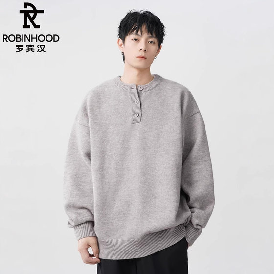 
ROBINHOOD/Robin Hood American Henry collar sweater men's autumn and winter trendy brand-style knitted sweater loose and lazy style
