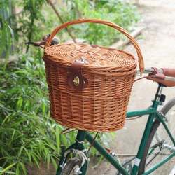 Rattan Bicycle Basket with Lid, Pastoral Ladylike Style Bicycle Basket, Wicker Shopping Tote Basket