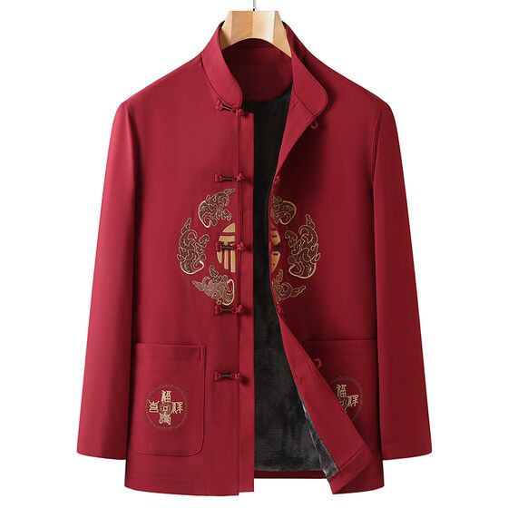 In winter, the elderly Tang dress male couple plus a thickened cotton jacket grandparents birthday to life cotton suit suit
