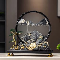 New Chinese-Style Office Flowing Water Brings Wealth Rockery Quicksand Painting Ornaments High-End Living Room Entrance Decoration Housewarming Gift