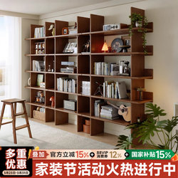 Solid Wood Bookshelf Floor-Standing Integrated Storage Rack for Home Use, Living Room Wall-Mounted Bookcase Display Rack, Wall-Leaning Storage Combination Shelf