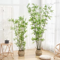 Artificial Bamboo Potted Plant Decoration, New Chinese Zen Style Living Room Green Plant, Window Display Floor Decoration Plant Landscaping, Fake Bamboo