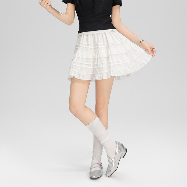 
SEBICOA lettering French retro floral skirt + elastic waist cake fluffy skirt