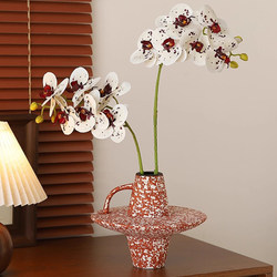 Red Rust Splash Ink Hand-Held Ceramic Vase with Antique Wabi-Sabi Style Design, Irregular Pottery for Living Room Decoration