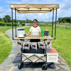 Mobile Night Market Stall Cart with Adjustable Table and Sunshade, Camping Cart, Outdoor Market Stall, Foldable Trailer