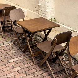 Simple retro foldable table and chair casual solid wood board round table square table folding chair cafe small dining table