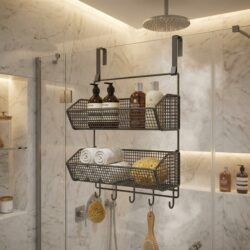 Shower Room Hanging Rack, No-Drill Bathroom Storage Rack, Shower Room Bathroom Storage Shelf, Glass Door Hanging Basket
