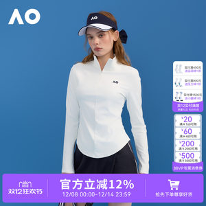 
AO Australian Open Fashion Comfortable Flexible Half-Stretch Collar Slim Breathable Quick Dry Tennis Sports Long Sleeve T-shirt for Women