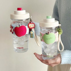 Cartoon Apple Transparent Water Cup for Students, Portable, Cute and High-Looking Cup for Summer, with Tea Strainer, Handy Cup for Girls