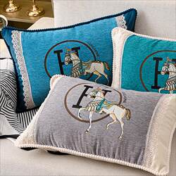 European-Style Sofa Cushions, Living Room Pillows, Rectangular Pillowcases, Embroidered Jacquard Luxury Bedside Pillows, Large Size, Removable