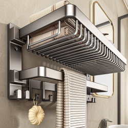 Baihan Towel Rack Bathroom No-Drill Hanging Rod Bathroom Storage Rack Towel Rack Towel Bar Clothes Rack Hanger