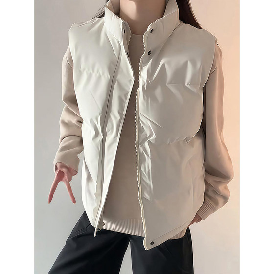 
White stand-up collar down vest men's winter Korean style thickened stacked vest vest outer wear sports cotton jacket