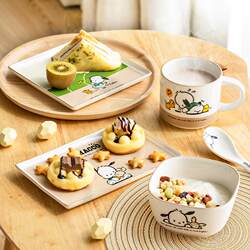 Pacha dog tableware set, one-person food bowl and plate set, six-piece exquisite ceramic bowl and plate set, home cute rice bowl