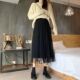 Spot large size fat mm black draped spliced ​​skirt for women with summer irregular long skirt mesh high waist slim fairy
