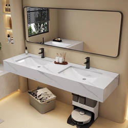 Eco-Friendly Bathroom Rock Slab Washbasin Double Basin Bathroom Cabinet Wall-Mounted Double Washbasin Cabinet Combination Bathroom Set