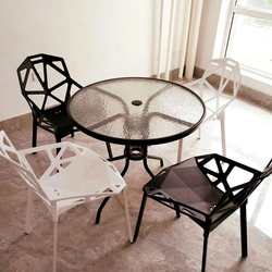 W8 tempered glass round table negotiation table and chair combination outdoor small table modern simple iron dining table casual coffee