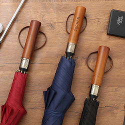 High-End Wooden Handle Golf Automatic Umbrella, Reinforced Wind-Resistant and Sun-Protective Umbrella, Business Long Handle, Customizable Logo Advertising Umbrella