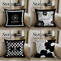 Light Luxury Ins-Style Throw Pillow, Modern Black and White Minimalist Sofa Cushion, Living Room Pillow, Guesthouse Cushion, Model Room Lumbar Pillow Cover
